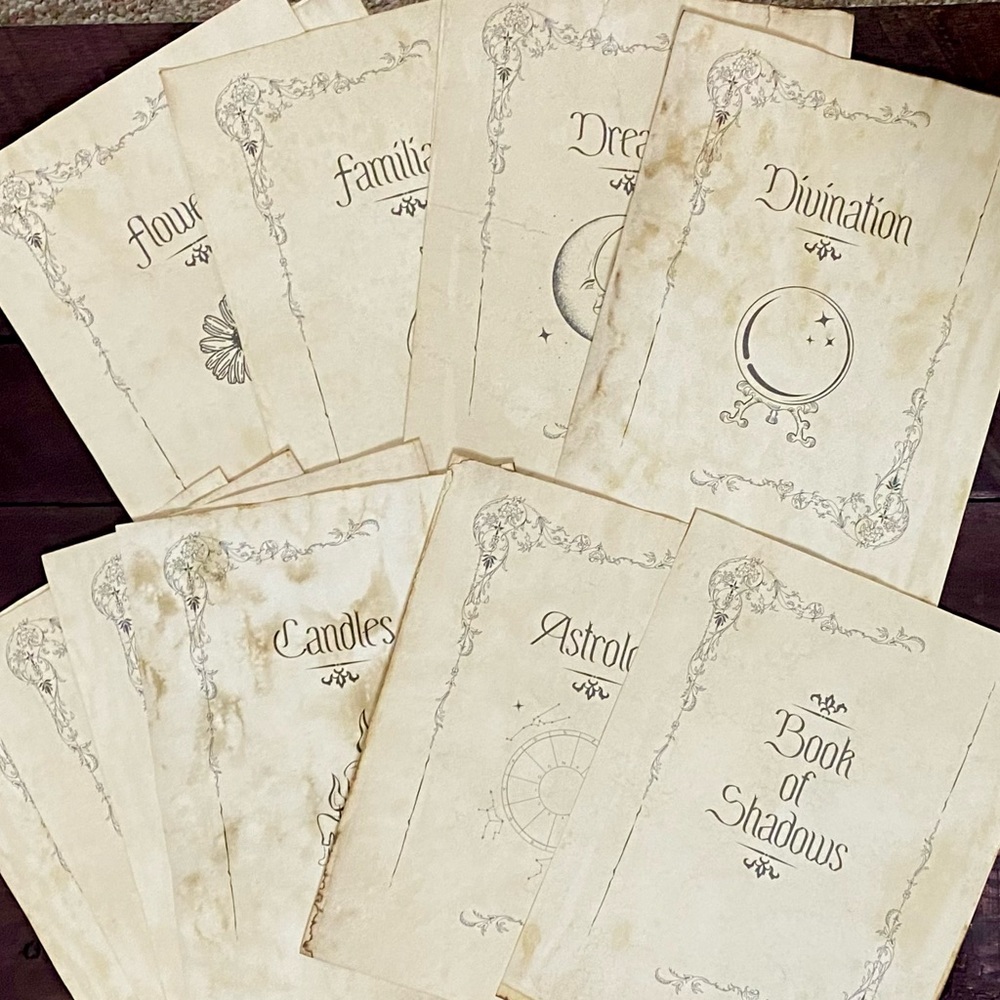 Tea Stained Grimoire Divider 8.5 X 11” Pages for your Book of Shadows.